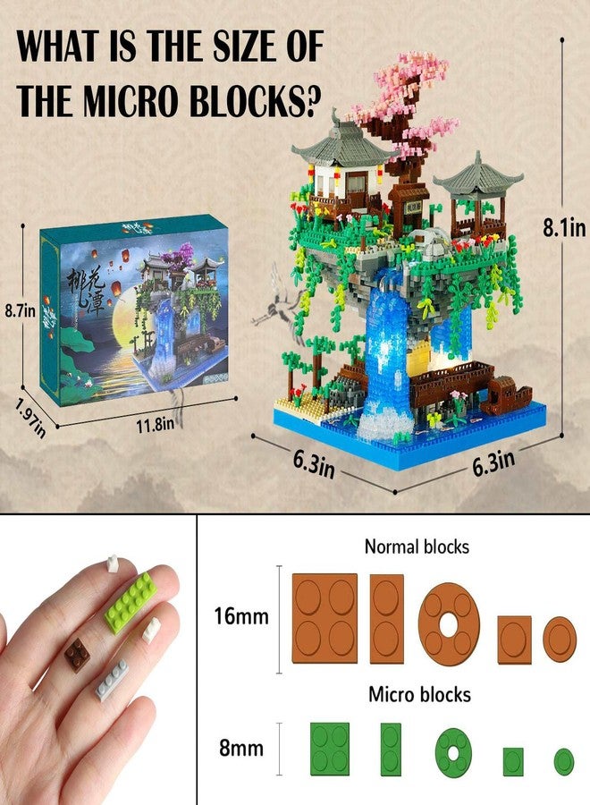 Vziimo Cherry Blossom Bonsai Tree Micro Building Block Set, Chinese Architecture Peach Blossom Pond Kits, Japanese Sakura Tree Valentine's Day Gifts for Adults Age 14+ (2705Pieces) - Image 2